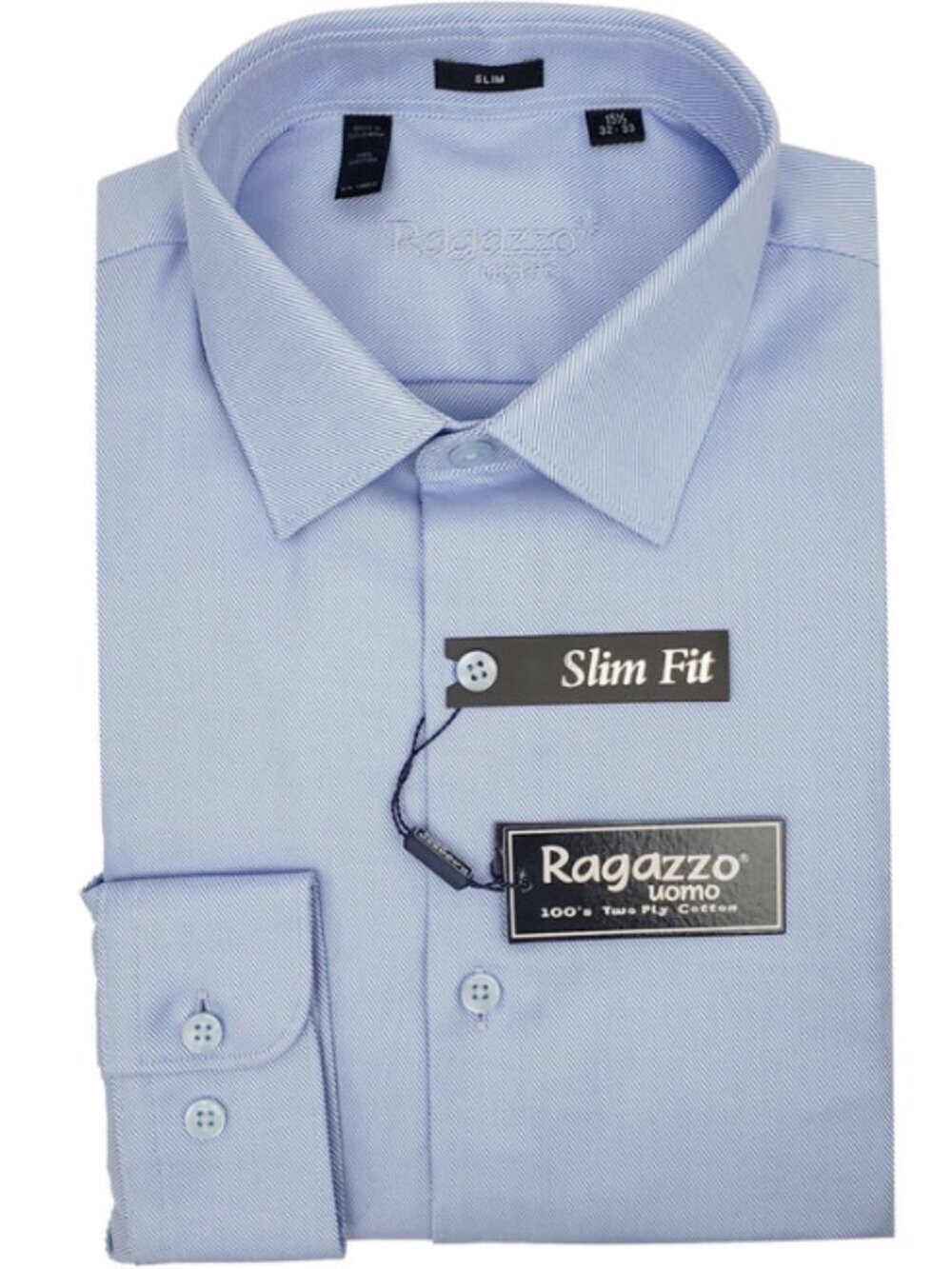 Ragazzo 34957 Young Men's Dress Shirt - Diagonal Tonal - Slim Fit - Sky Blue SKU